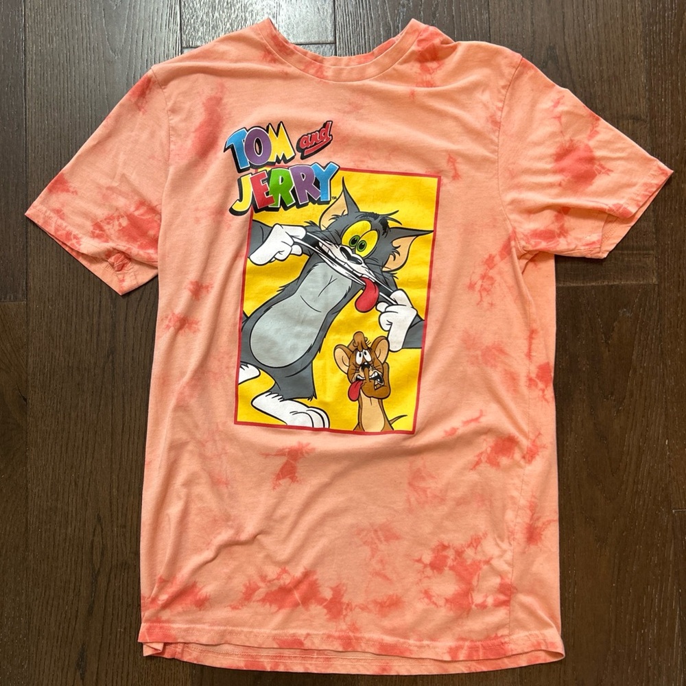 Tom & Jerry Coral Pink Funny Faces Solid Short Sleeve T-Shirt Mens Size Medium